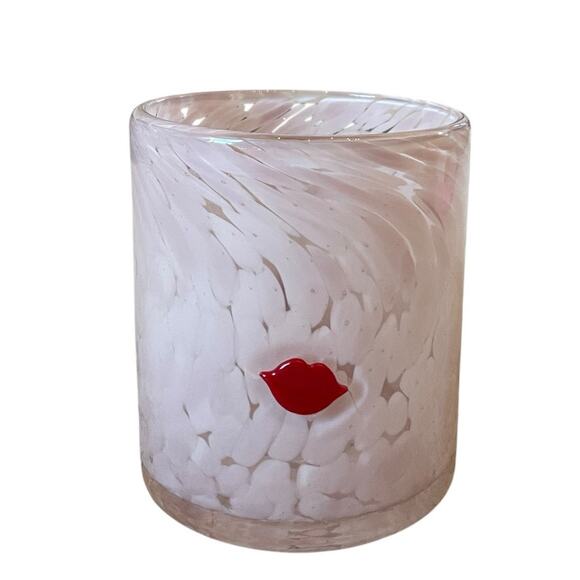 Pink Valentine's Day RED LIP Double Old Fashioned Glasses 14oz Set of 2 New - Picture 3 of 16